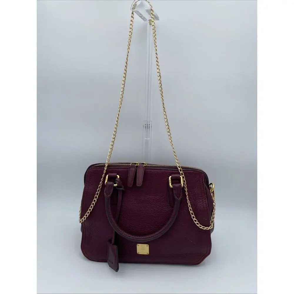MCM Leather Satchel Burgundy Handbag Vintage Crossbody Tote Travel Purse Germany